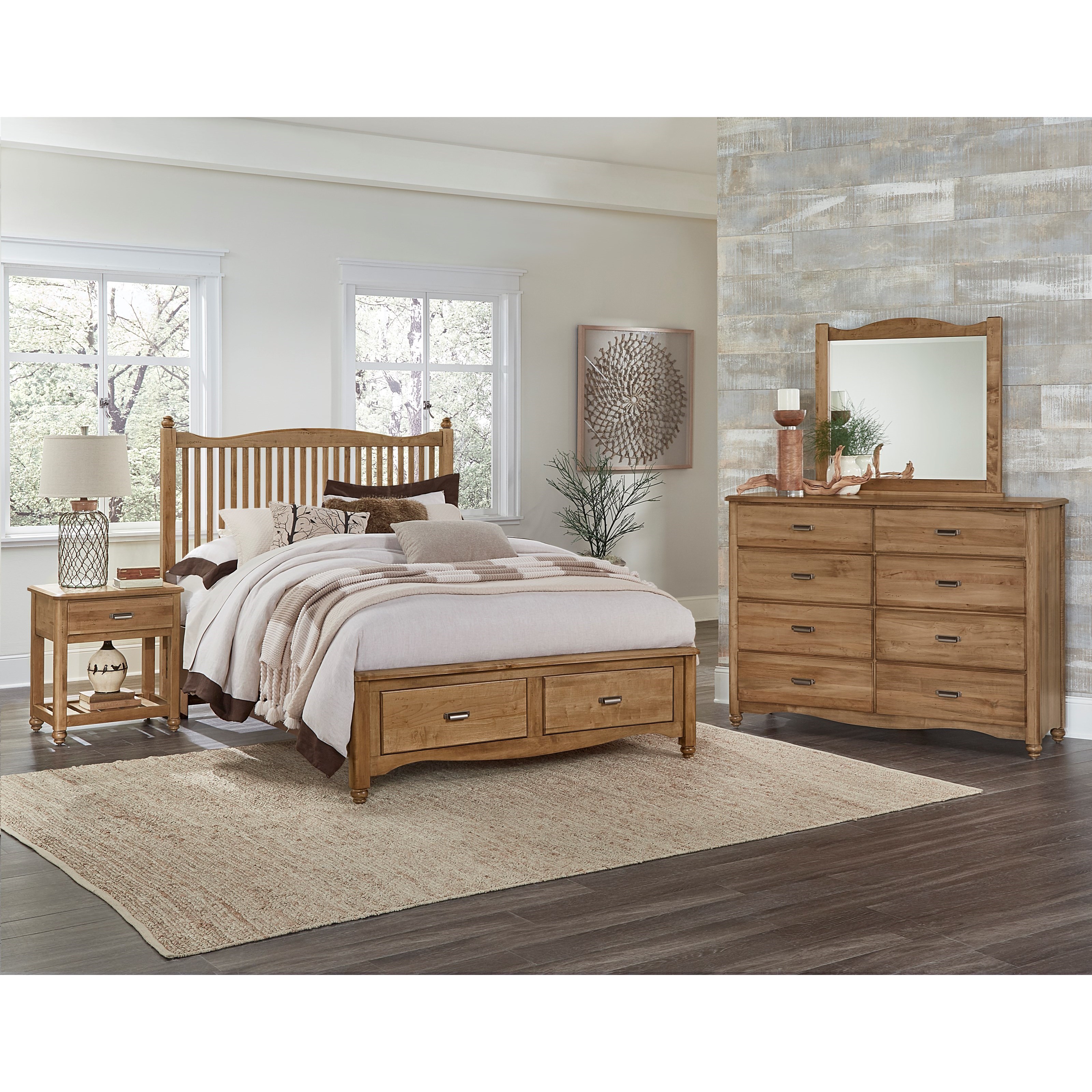Vaughan Bassett American Maple Solid Wood Queen Slat Storage Bed AHFA